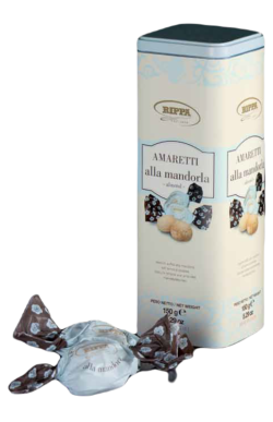 Pasticceria Rippa soft amaretti in a metal tin 150g – part of Lunya's Christmas 2026 range