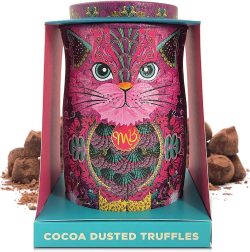 Monty Bojangles Persian Pink cat tin of Choccy Scoffy truffles 135g – part of Lunya's Christmas 2026 range