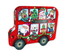 Santa's Embossed Festive Double Decker Bus Tin – part of Lunya's Christmas 2026 range